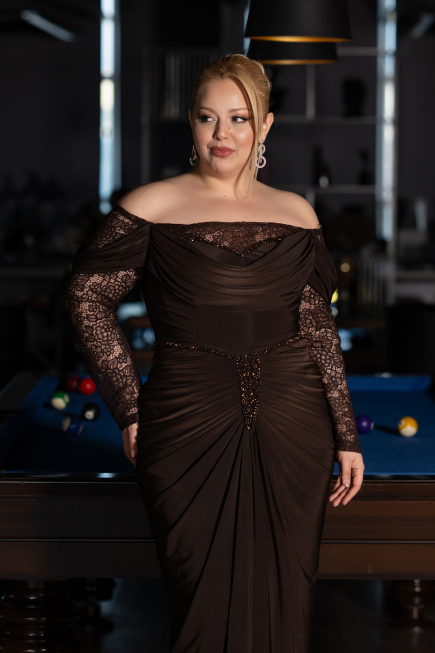 Robe de Soirée Grande Taille Longue Brun ABU6069