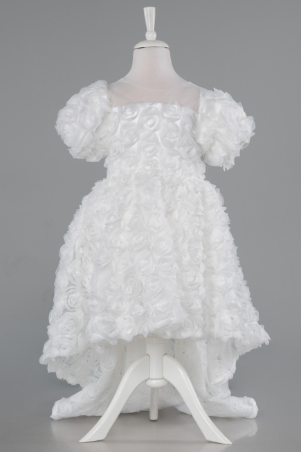 Robe de Soirée Enfants Devant Court Dos Long Blanc ABO134