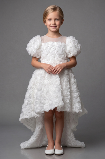 Robe de Soirée Enfants Devant Court Dos Long Blanc ABO134