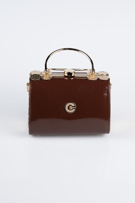 Sac De Soirée Cuir Verni Brun KC170