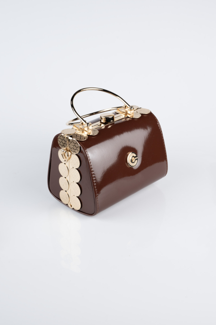 Sac De Soirée Cuir Verni Brun KC170