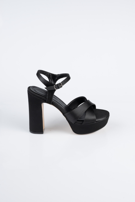 Chaussure Talon Plateforme Satin Noir ABS2104