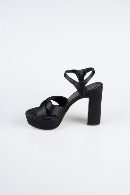 Chaussure Talon Plateforme Satin Noir ABS2104