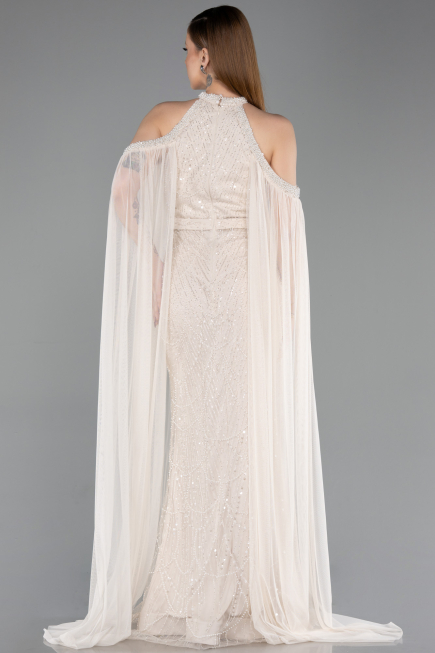 Robe de Soirée Longue Perlé Beige ABU6117