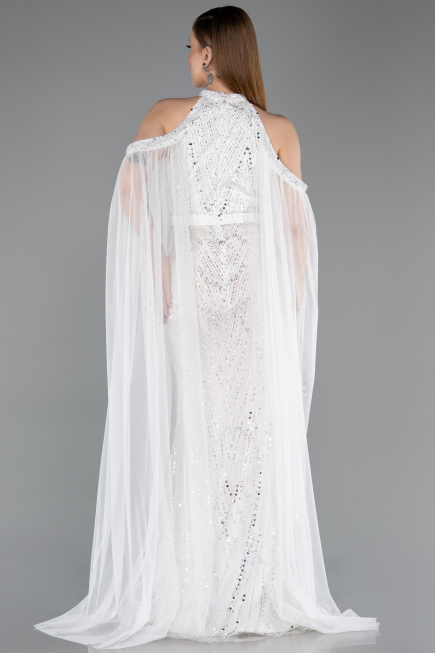 Robe de Soirée Longue Perlé Blanc ABU6117