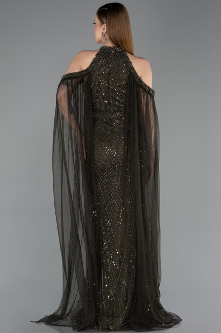 Robe de Soirée Longue Perlé Kaki ABU6117