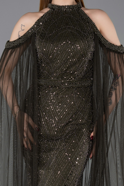 Robe de Soirée Longue Perlé Kaki ABU6117