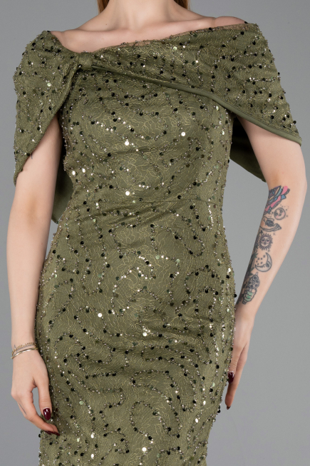Robe de Soirée Longue Dantelle Kaki ABU6119