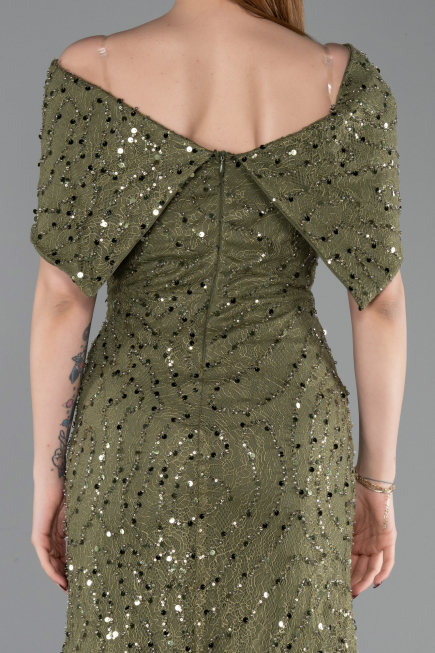 Robe de Soirée Longue Dantelle Kaki ABU6119