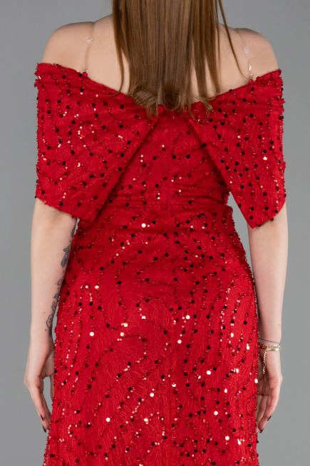 Robe de Soirée Longue Dantelle Rouge ABU6119