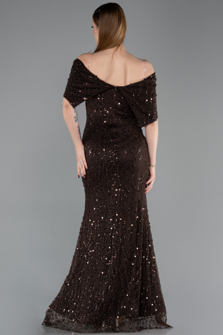 Robe de Soirée Longue Dantelle Brun foncé ABU6119