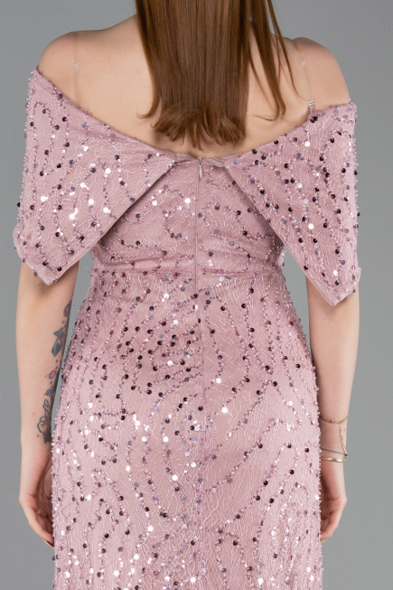 Robe de Soirée Longue Dantelle Poudre ABU6119