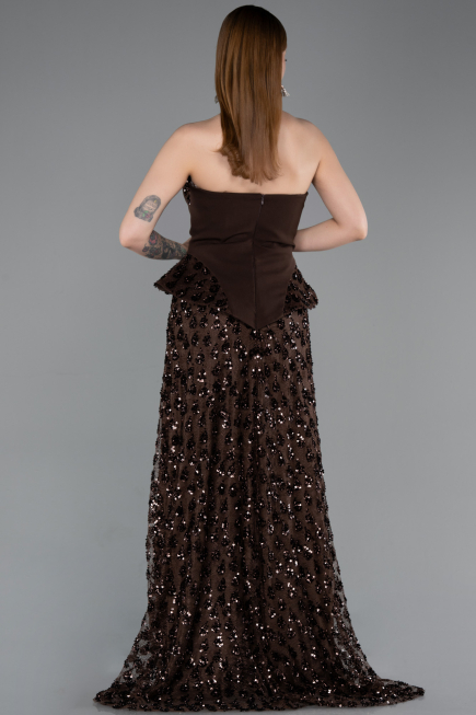Robe de Soirée Longue Squameuse Brun ABU6124