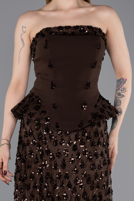Robe de Soirée Longue Squameuse Brun ABU6124