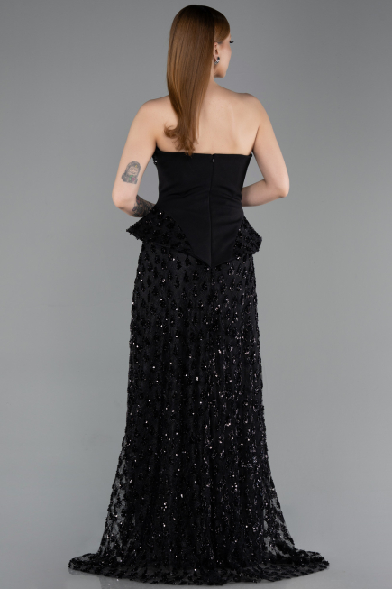 Robe de Soirée Longue Squameuse Noir ABU6124