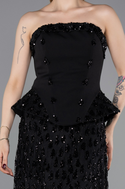 Robe de Soirée Longue Squameuse Noir ABU6124