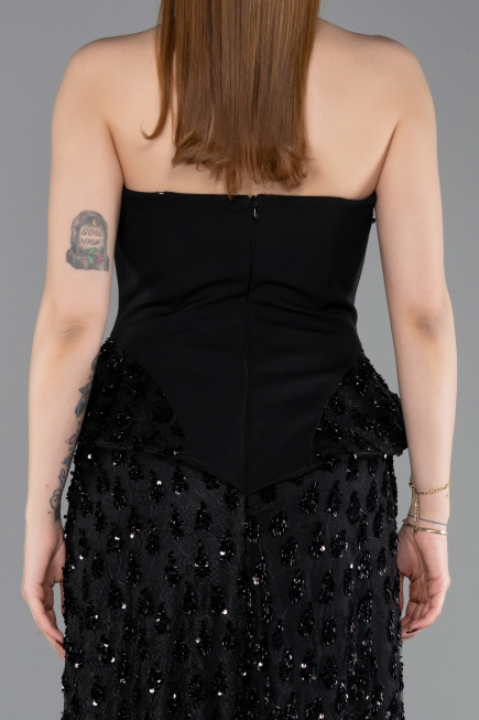 Robe de Soirée Longue Squameuse Noir ABU6124