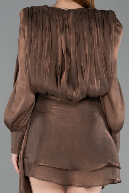 Robe de Cérémonie Mini Mousseline Brun ABK2617
