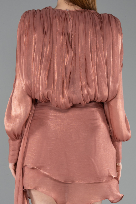Robe de Cérémonie Mini Mousseline Marron Clair ABK2617