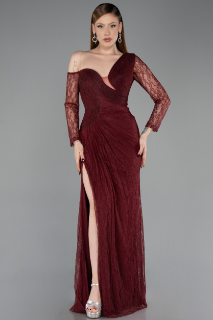 Robe De Soirée Dantelle Longue Rouge Bordeaux ABU5618