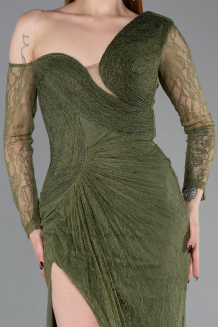 Robe De Soirée Dantelle Longue Kaki ABU5618
