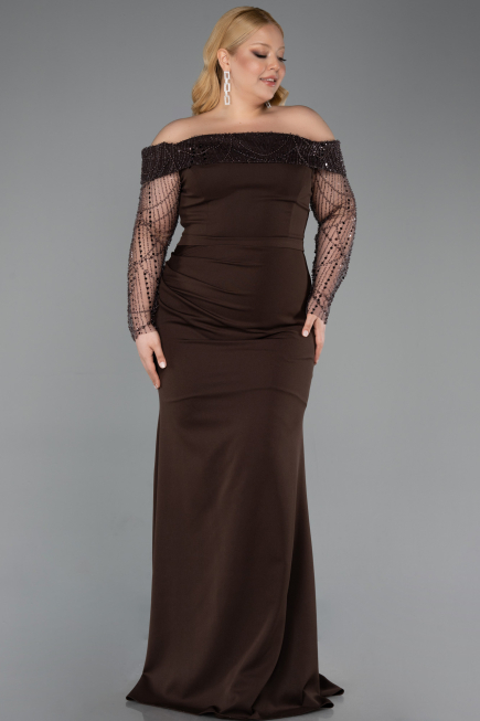 Robe Grande Taille Longue Brun ABU6103