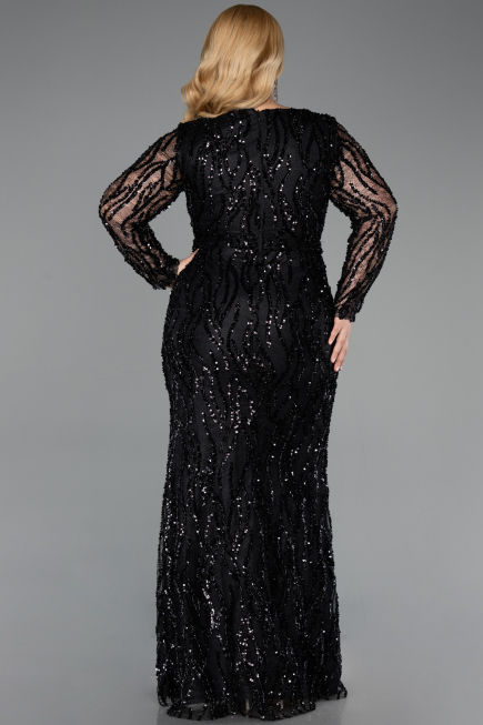 Robe Grande Taille Longue Squameuse Noir ABU5937