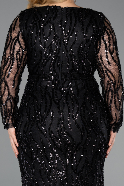 Robe Grande Taille Longue Squameuse Noir ABU5937