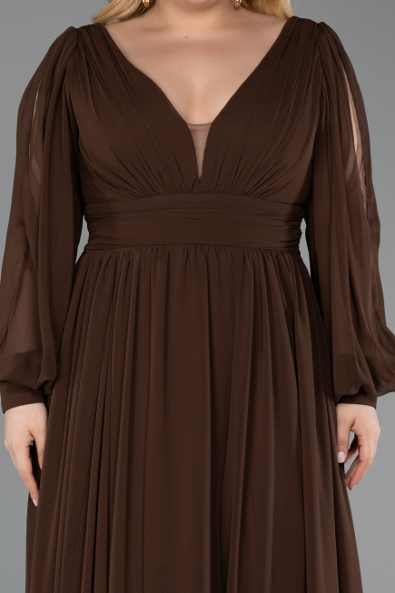 Robe Grande Taille Mousseline Longue Brun ABU1988