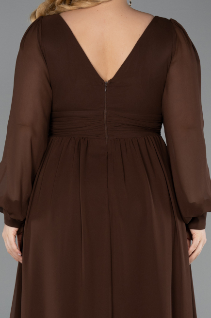 Robe Grande Taille Mousseline Longue Brun ABU1988