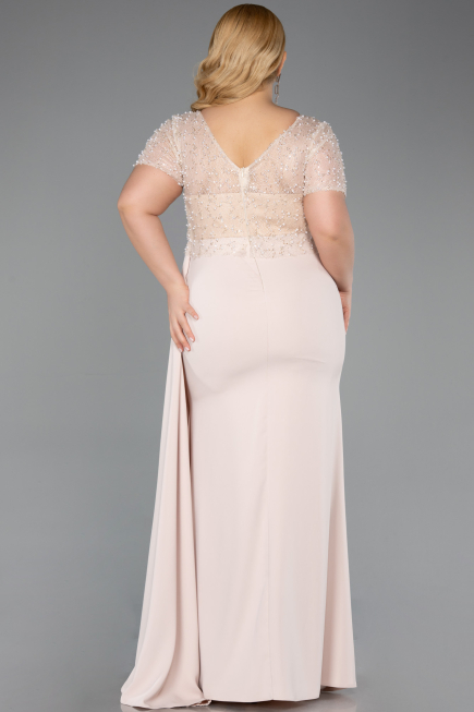 Robe de Soirée Grande Taille Longue Dantelle Beige ABU6102
