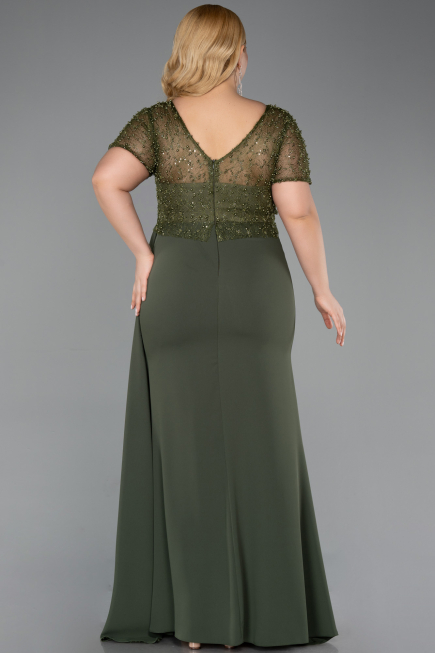 Robe de Soirée Grande Taille Longue Dantelle Kaki ABU6102