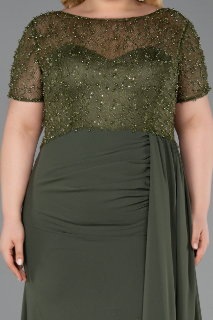 Robe de Soirée Grande Taille Longue Dantelle Kaki ABU6102