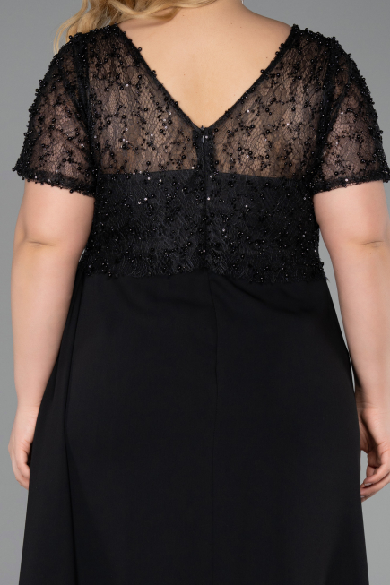 Robe de Soirée Grande Taille Longue Dantelle Noir ABU6102