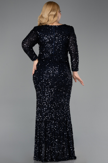Robe de Soirée Grande Taille Longue Squameuse Bleu Marine ABU6074