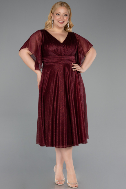 Robe De Invitation Grande Taille Midi Rouge Bordeaux ABK2622