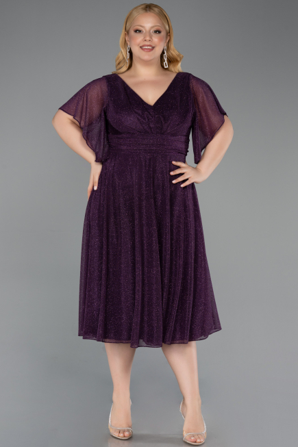 Robe De Invitation Grande Taille Midi Violet ABK2622