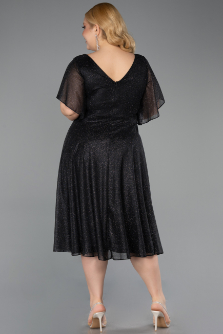 Robe De Invitation Grande Taille Midi Noir-Argent ABK2622