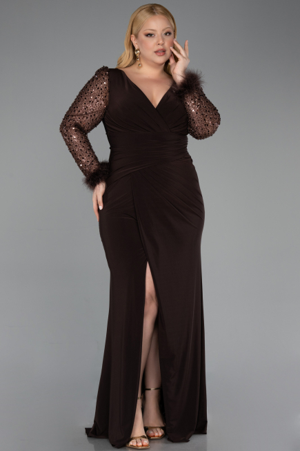 Robe De Soirée Grande Taille Longue Brun ABU2976