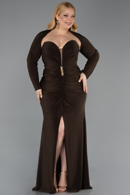 Robe De Soirée Grande Taille Longue Brun ABU6097