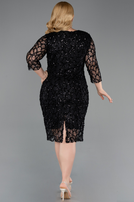 Robe De Invitation Grande Taille Squameuse Midi Noir ABK2546
