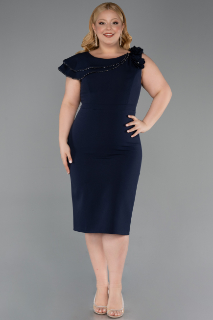 Robe De Invitation Grande Taille Midi Bleu Marine ABK2618