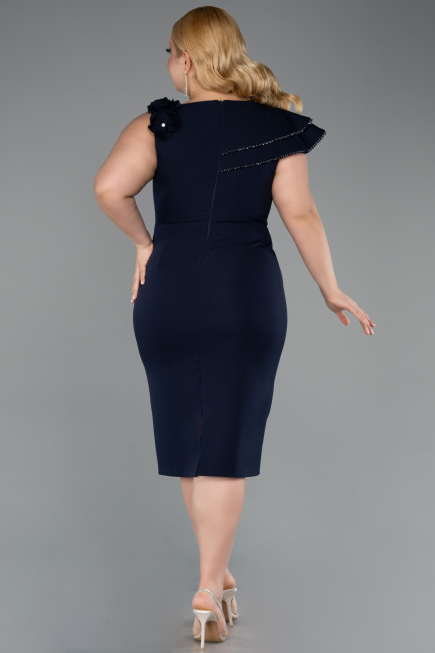 Robe De Invitation Grande Taille Midi Bleu Marine ABK2618