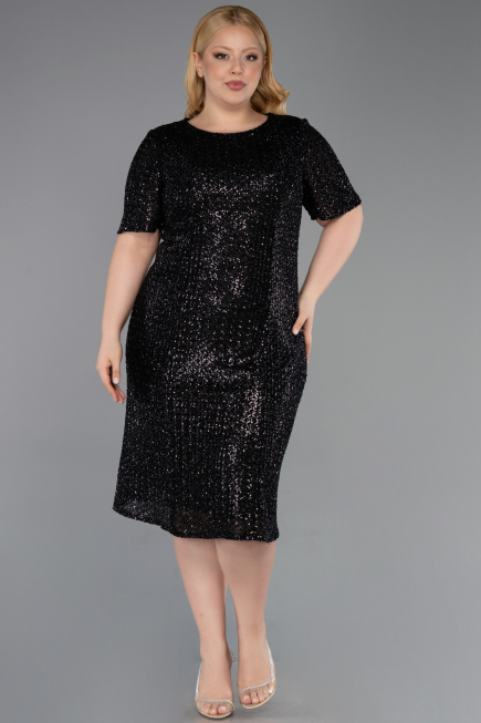 Robe De Invitation Grande Taille Midi Squameuse Noir ABK2621