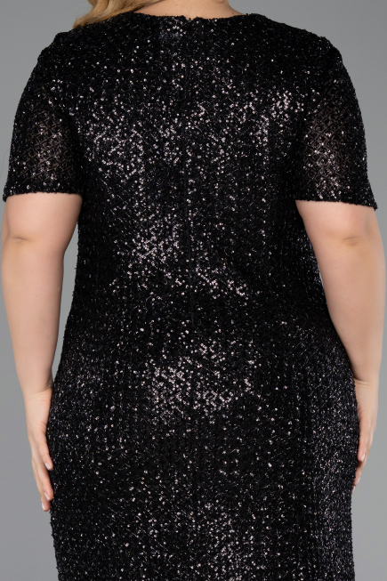 Robe De Invitation Grande Taille Midi Squameuse Noir ABK2621