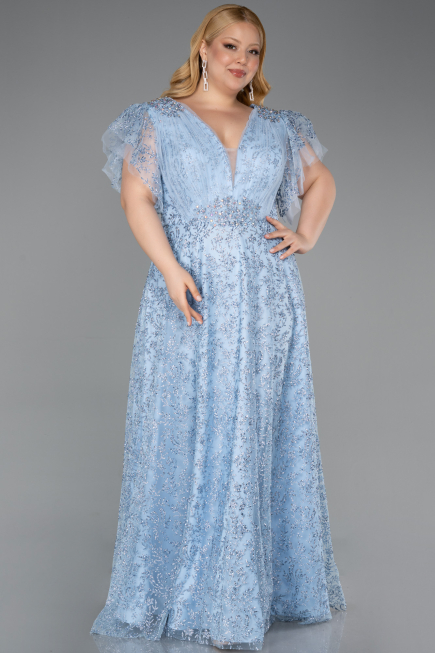 Robe De Fiançailles Grande Taille Longue Bleu clair ABU5872