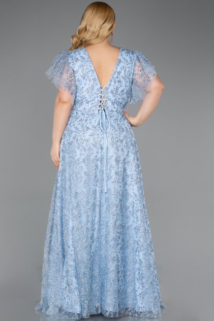 Robe De Fiançailles Grande Taille Longue Bleu clair ABU5872