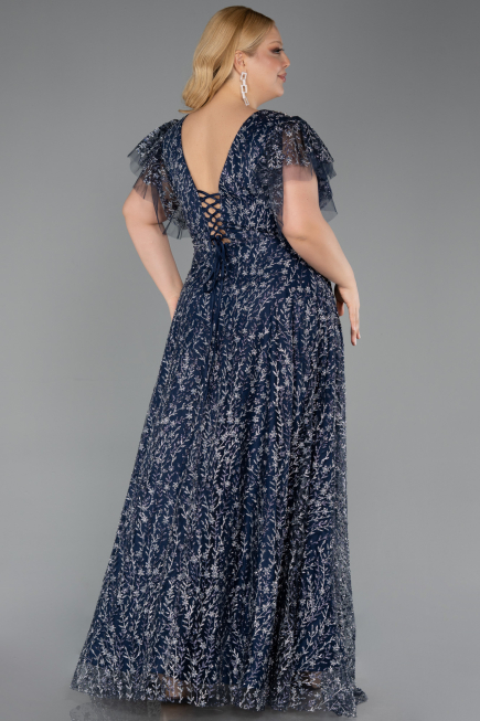 Robe De Fiançailles Grande Taille Longue Bleu Marine ABU5872