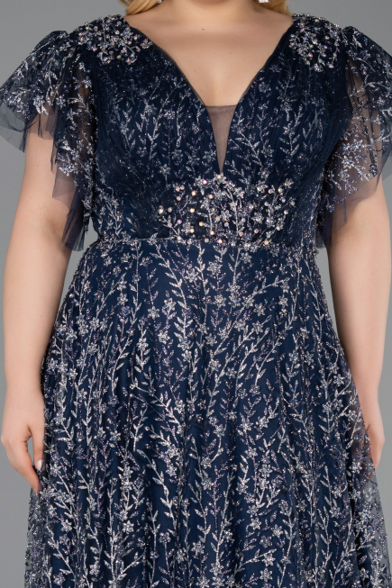 Robe De Fiançailles Grande Taille Longue Bleu Marine ABU5872