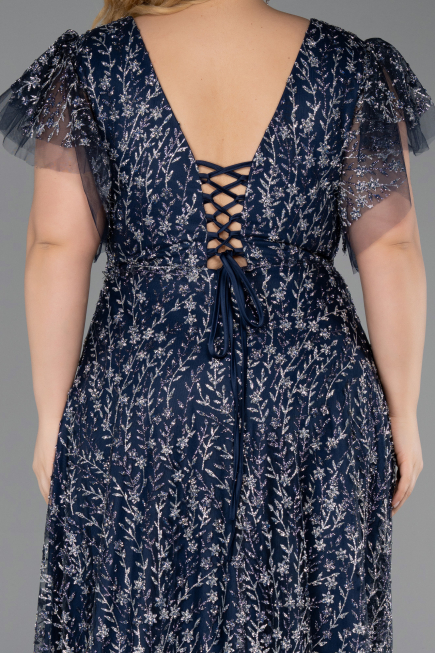 Robe De Fiançailles Grande Taille Longue Bleu Marine ABU5872